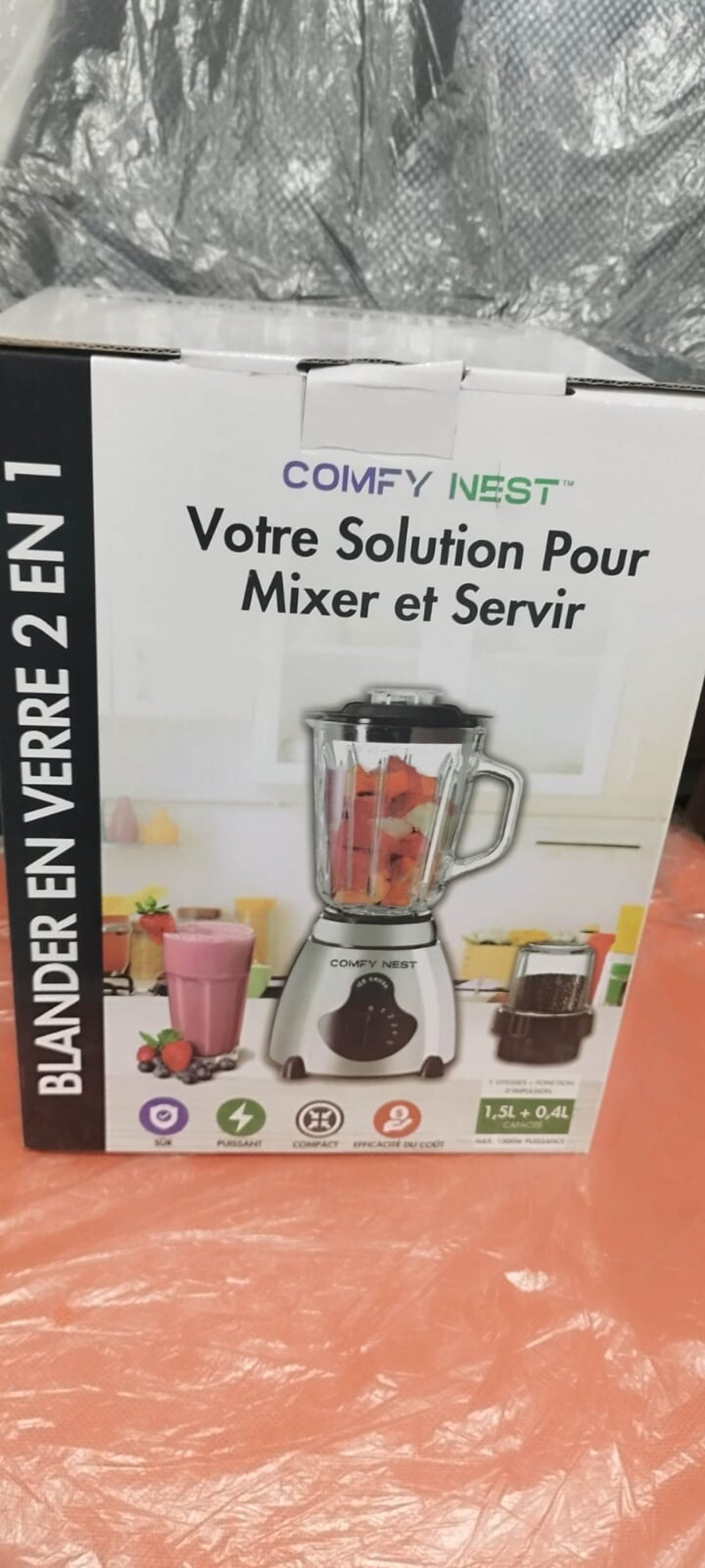 Comfy Nest CN-BLG15: Licuadora y molinillo de vidrio 2 en 1 con triturador de hi - 2